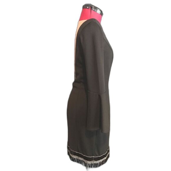 Divina Pele Elegant Black Sheer Illusion Cocktail Dress Size Small Beaded Hem - Picture 3 of 11